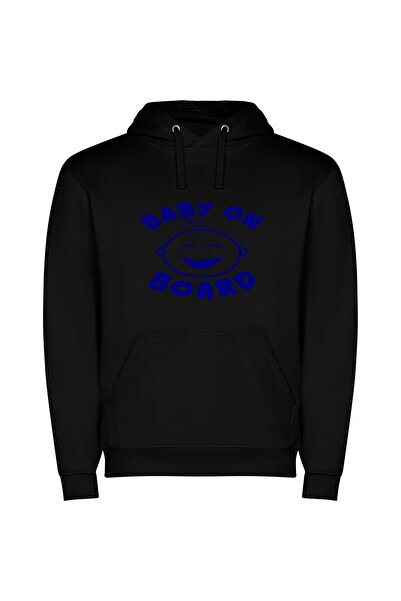 iLovePrints Blue Neon Baby Emblem Φούτερ με κουκούλα σε χρώμα Μαύρο