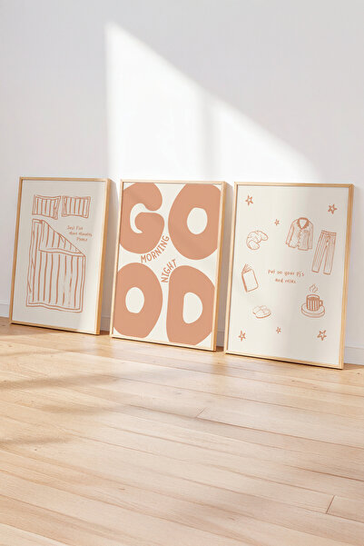 esnipix Good Morning Good Night Poster Seti | 3'lü Minimal Yatak Odası Poster...