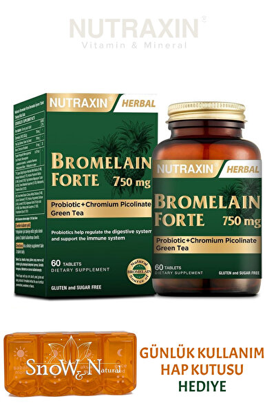 Nutraxin Bromelain Forte 750mg 60 Tablet (Yeşil Çay - Proiyotik - Krom) + Hap...