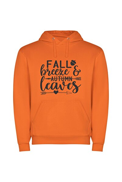 iLovePrints Stylish Autumn Leaf Print Φούτερ με κουκούλα σε χρώμα Πορτοκαλί