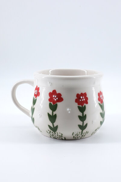 Seramik El Yapımı Çiçek Desenli 190 ml Mug Kupa Bardak