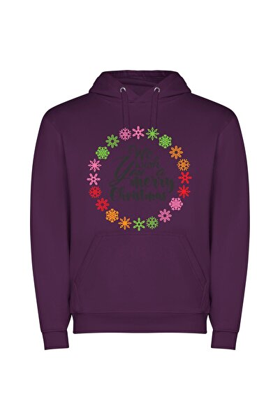 iLovePrints Snowflakes Surround Merry Christmas Φούτερ με κουκούλα σε χρώμα Μωβ