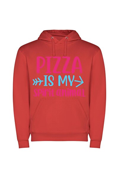 iLovePrints Pizza: My Animal Obsession Φούτερ με κουκούλα σε χρώμα Κόκκινο