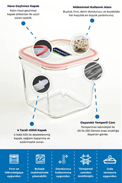Glasslock 3 lü Cam Mama Reçel Saklama Kabı Kilitli Sızdırmaz Kapak 120 ml