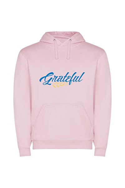iLovePrints Grateful Bliss: High Res Φούτερ με κουκούλα σε χρώμα Ροζ