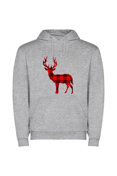 iLovePrints Plaid Deer Silhouette: Chic & Elegant Φούτερ με κουκούλα σε χρώμα...