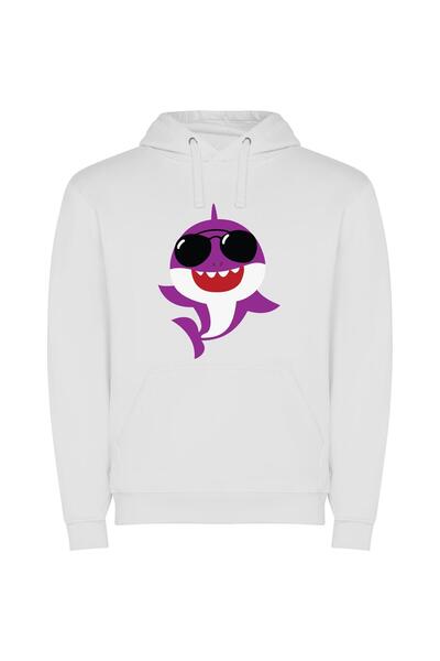 iLovePrints Shark Jamming in Style Φούτερ με κουκούλα σε χρώμα Λευκό