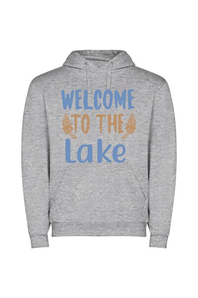 iLovePrints Lakeside Charm: A Detailed Welcome Φούτερ με κουκούλα σε χρώμα Γκρι