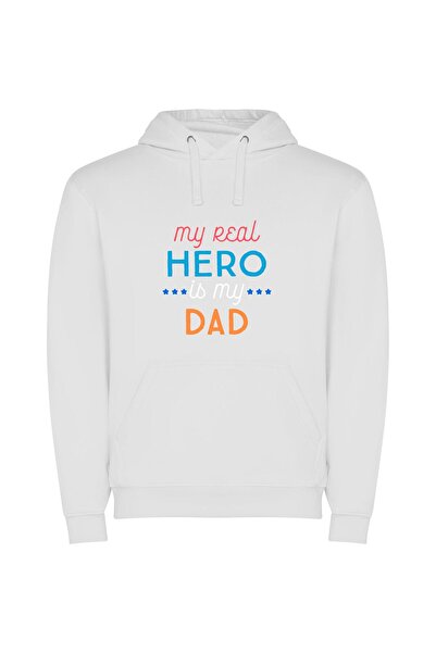 iLovePrints Daddy: My Real Hero Φούτερ με κουκούλα σε χρώμα Λευκό