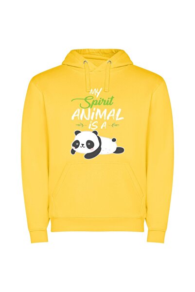 iLovePrints Cute Panda's Ground Hugs Φούτερ με κουκούλα σε χρώμα Κίτρινο