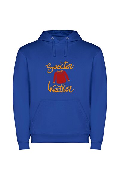 iLovePrints Cosy Sweater Weather Style Φούτερ με κουκούλα σε χρώμα Μπλε