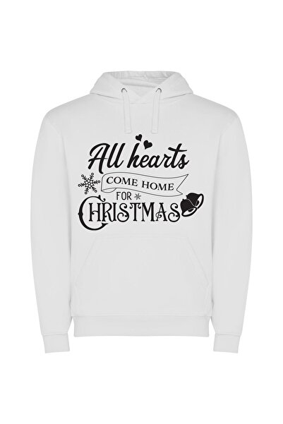 iLovePrints Heartwarming Christmas Homecoming Φούτερ με κουκούλα σε χρώμα Λευκό