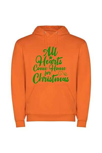 iLovePrints Christmas Hearts at Home Φούτερ με κουκούλα σε χρώμα Πορτοκαλί