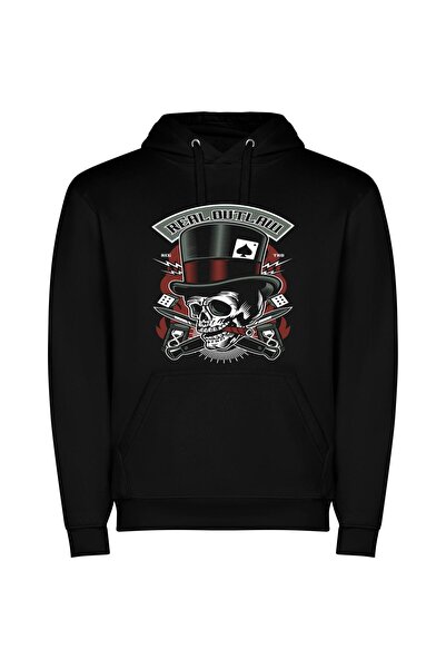 iLovePrints Skull Top Hat Man Φούτερ με κουκούλα σε χρώμα Μαύρο