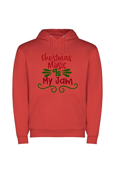 iLovePrints Festive Jams: Inspired Melodies Φούτερ με κουκούλα σε χρώμα Κόκκινο