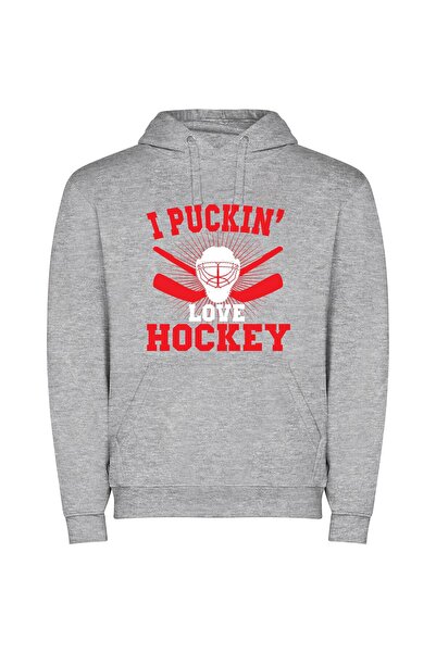 iLovePrints Puckin' Hockey Inspired Logo Φούτερ με κουκούλα σε χρώμα Γκρι
