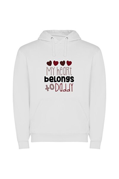 iLovePrints Daddy's February Love Emblem Φούτερ με κουκούλα σε χρώμα Λευκό