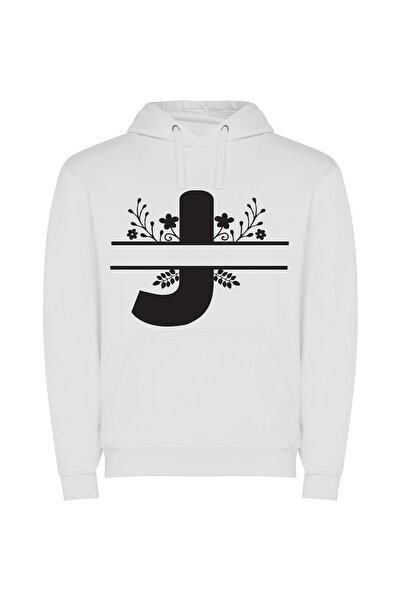 iLovePrints Floral J Calligraphy Design Φούτερ με κουκούλα σε χρώμα Λευκό