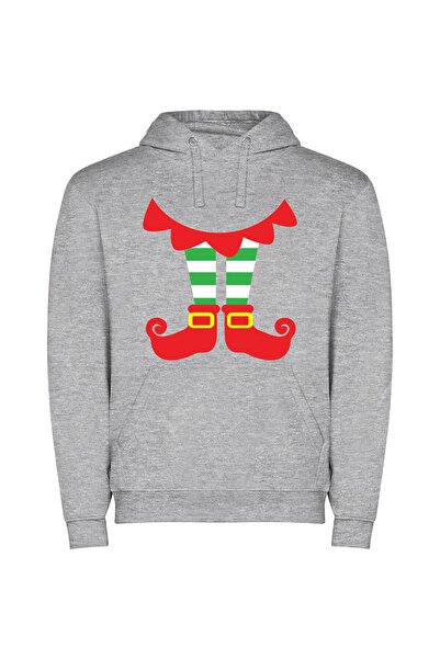 iLovePrints Festive Elf Stocking Extravaganza Φούτερ με κουκούλα σε χρώμα Γκρι