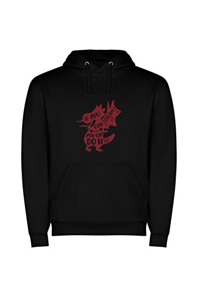 iLovePrints Crimson Dragon's Can-Do Dream Φούτερ με κουκούλα σε χρώμα Μαύρο