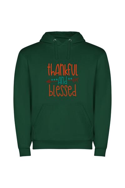 iLovePrints Blessed Holiday Gratitude Φούτερ με κουκούλα σε χρώμα Πράσινο
