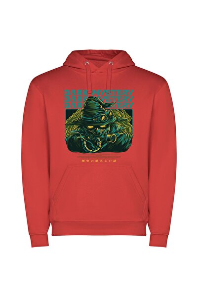 iLovePrints Obsidian Nightmare: Illustrated Φούτερ με κουκούλα σε χρώμα Κόκκινο