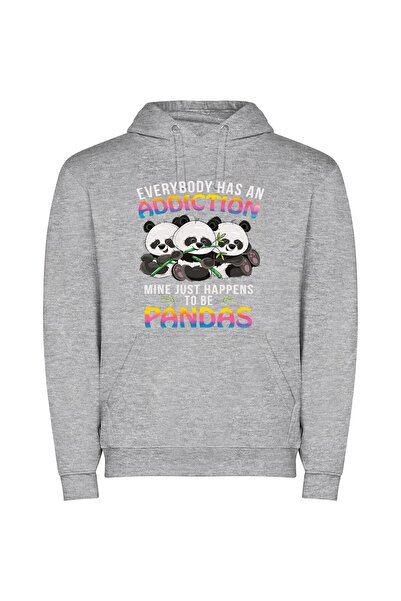 iLovePrints Bamboo Stacked Pandas Φούτερ με κουκούλα σε χρώμα Γκρι