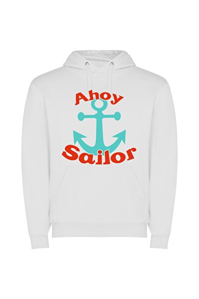 iLovePrints Sailor's Delight: Illustrated Anchor Φούτερ με κουκούλα σε χρώμα ...