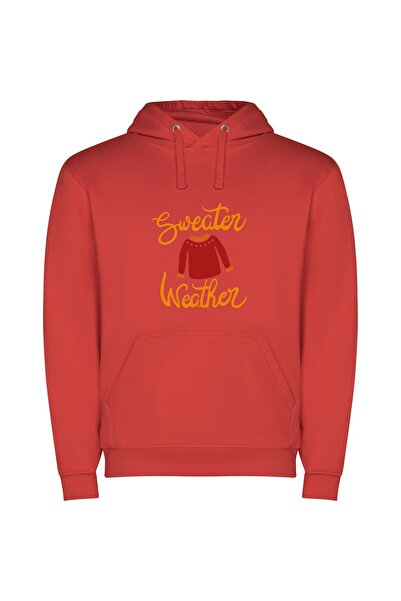 iLovePrints Cosy Sweater Weather Style Φούτερ με κουκούλα σε χρώμα Κόκκινο