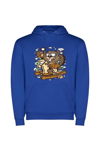 iLovePrints Whimsical Mascot Illustrations Φούτερ με κουκούλα σε χρώμα Μπλε