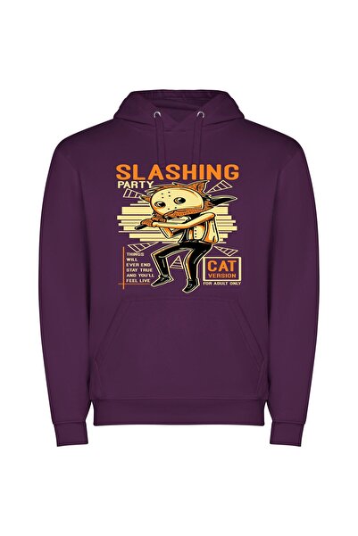 iLovePrints Feline Swing: Pop-Cat Art Φούτερ με κουκούλα σε χρώμα Μωβ