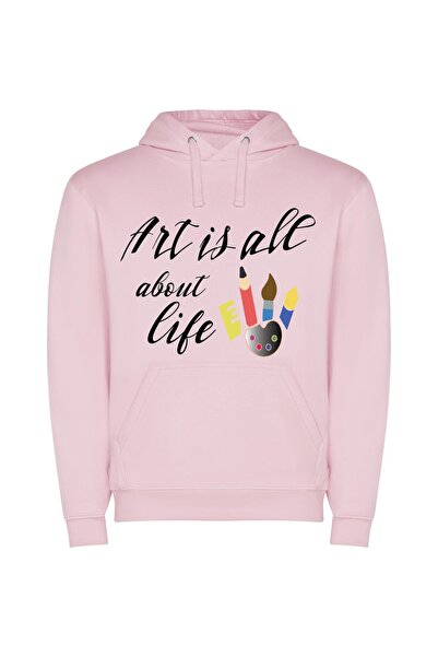 iLovePrints Vivid Life Through Art Φούτερ με κουκούλα σε χρώμα Ροζ