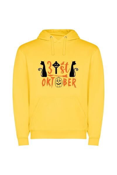 iLovePrints Feline October Cuteness Φούτερ με κουκούλα σε χρώμα Κίτρινο