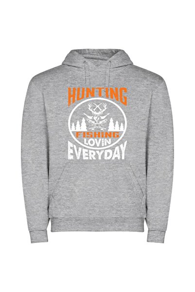 iLovePrints Outdoor Passion: Hunting, Fishing! Φούτερ με κουκούλα σε χρώμα Γκρι