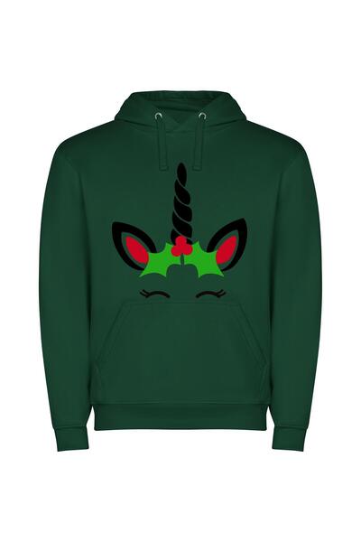 iLovePrints Mystic Holly Unicorn Design Φούτερ με κουκούλα σε χρώμα Πράσινο