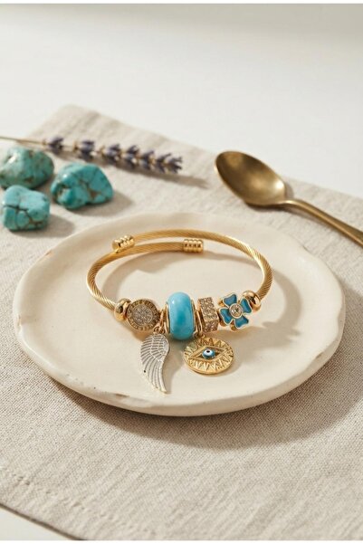 Generic Brand Blue color eye model gold charm 316 l bracelet