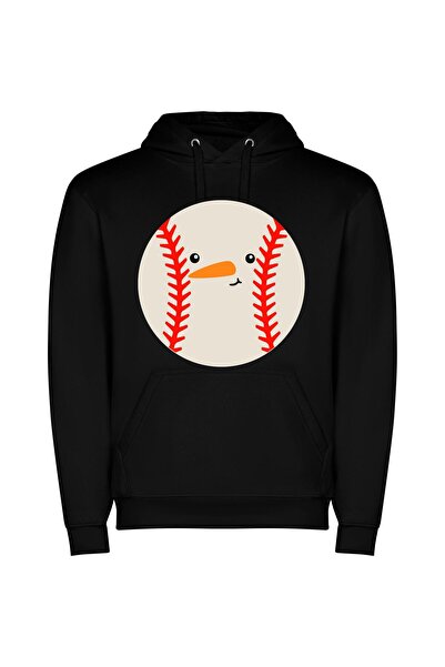 iLovePrints Round Face Sports Mascot Φούτερ με κουκούλα σε χρώμα Μαύρο