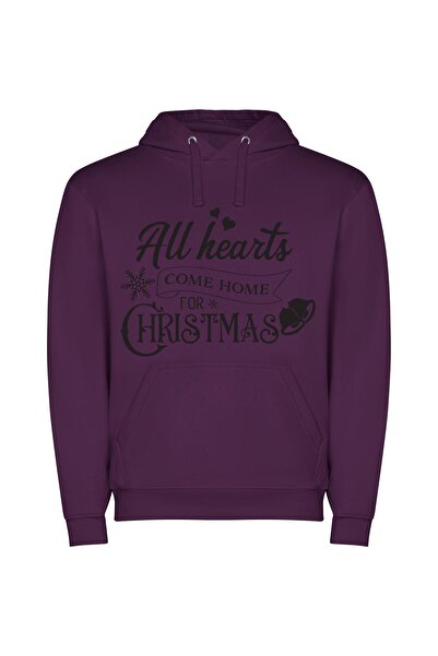 iLovePrints Heartwarming Christmas Homecoming Φούτερ με κουκούλα σε χρώμα Μωβ