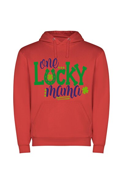 iLovePrints Lucky Mama's Vibrant Oasis Φούτερ με κουκούλα σε χρώμα Κόκκινο