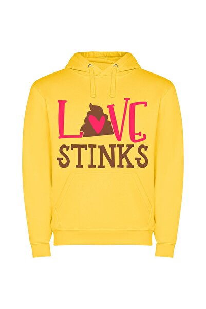 iLovePrints Pink Stinky Love Sign Φούτερ με κουκούλα σε χρώμα Κίτρινο