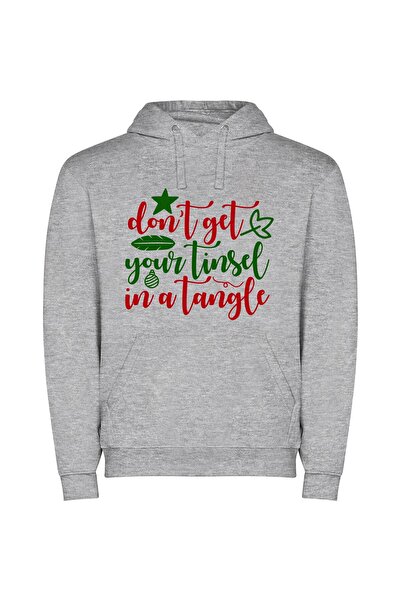 iLovePrints Tangled Tinsel: Merry Holidays Φούτερ με κουκούλα σε χρώμα Γκρι