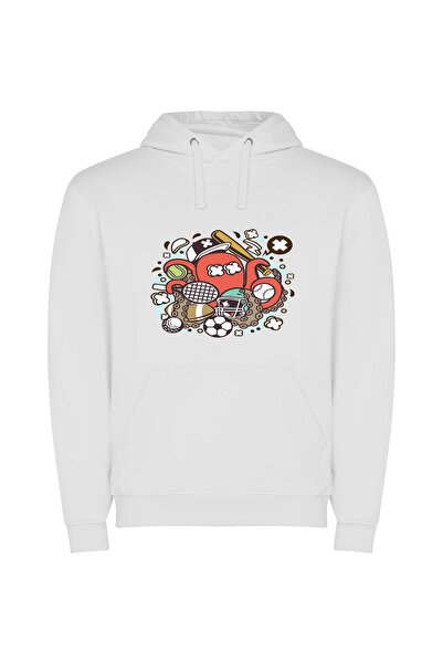iLovePrints Sports Mascot HD Illustration Φούτερ με κουκούλα σε χρώμα Λευκό