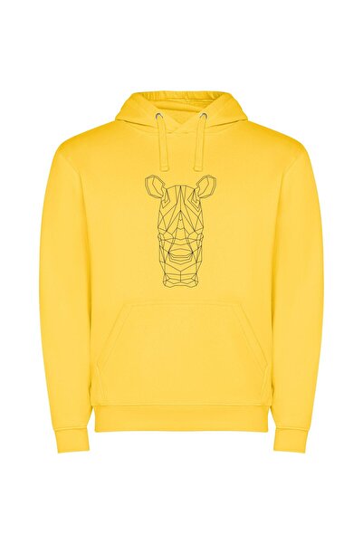 iLovePrints Giraffe's Minimalist Line Art Φούτερ με κουκούλα σε χρώμα Κίτρινο