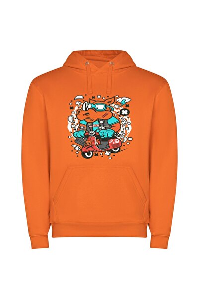 iLovePrints StreetWear Scooter Style Φούτερ με κουκούλα σε χρώμα Πορτοκαλί