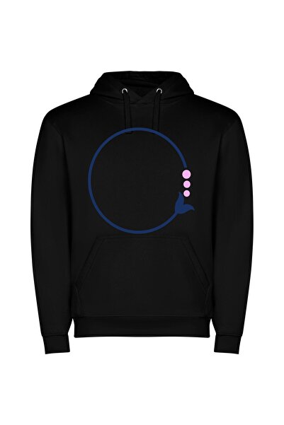 iLovePrints Circle Bliss: Floral Minimalism Φούτερ με κουκούλα σε χρώμα Μαύρο