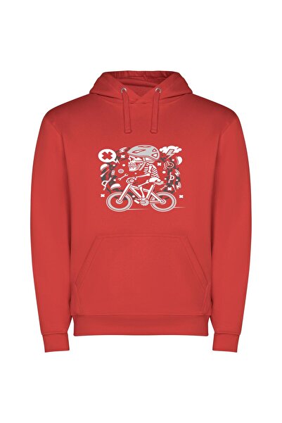 iLovePrints Eerie Monochrome Skeletons Φούτερ με κουκούλα σε χρώμα Κόκκινο