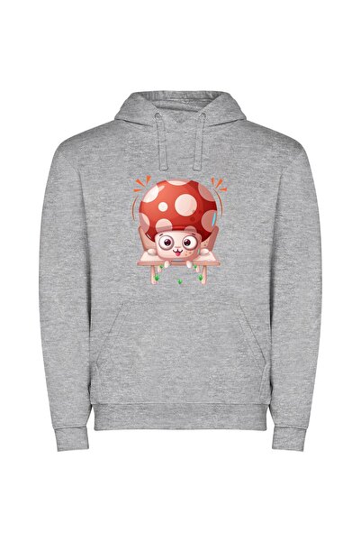 iLovePrints Woodland Whimsy: Mushroom Madness Φούτερ με κουκούλα σε χρώμα Γκρι