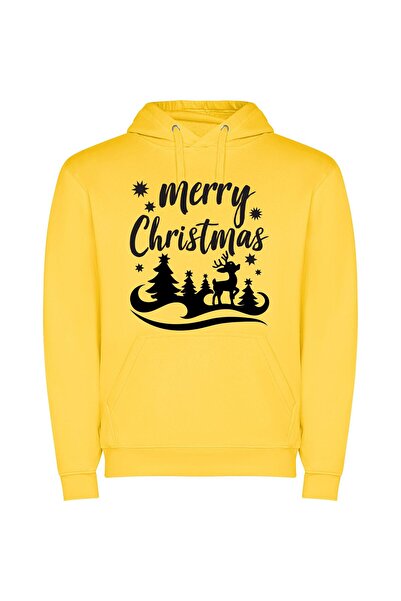iLovePrints Festive Reindeer Delight Φούτερ με κουκούλα σε χρώμα Κίτρινο
