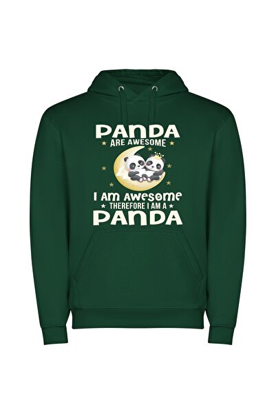 iLovePrints Pandas in Lunar Bliss Φούτερ με κουκούλα σε χρώμα Πράσινο