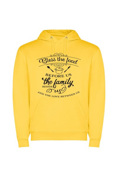 iLovePrints Blessed Bliss: Family Feast Φούτερ με κουκούλα σε χρώμα Κίτρινο